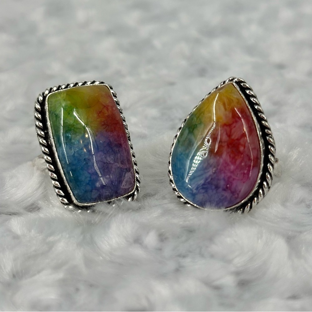 Rainbow Solar Quartz Silver Plated Ring